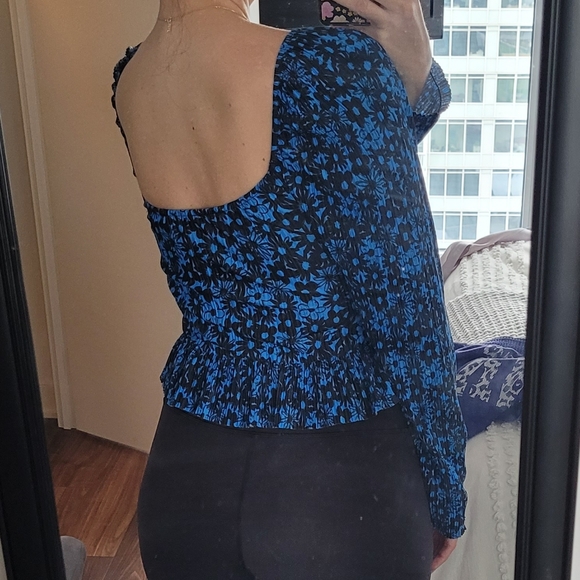 Blue Floral Corset Style Blouse - Picture 2 of 5